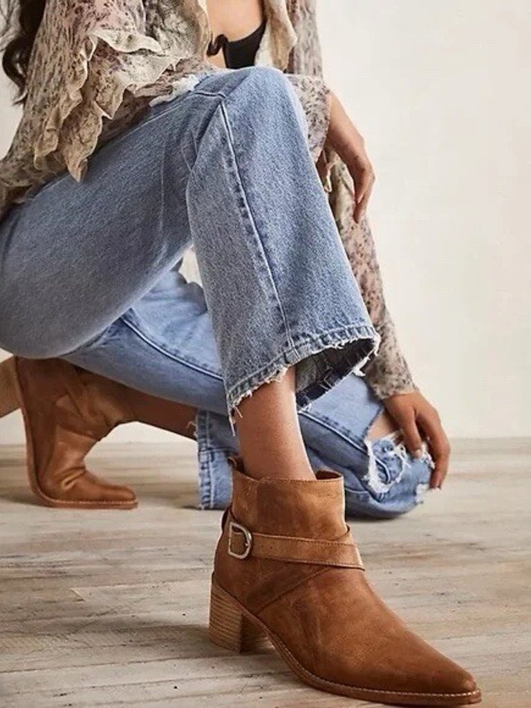 Free People Back Loop Ankle Boots Size 38 8 Washed Tan Leather Bootie New Shoes